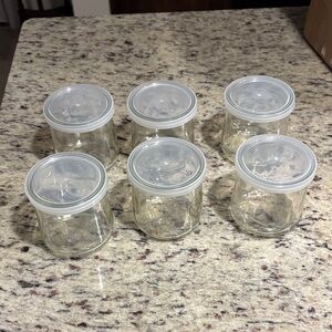 Set of 6 Clear Glass Storage Jars with White Lids